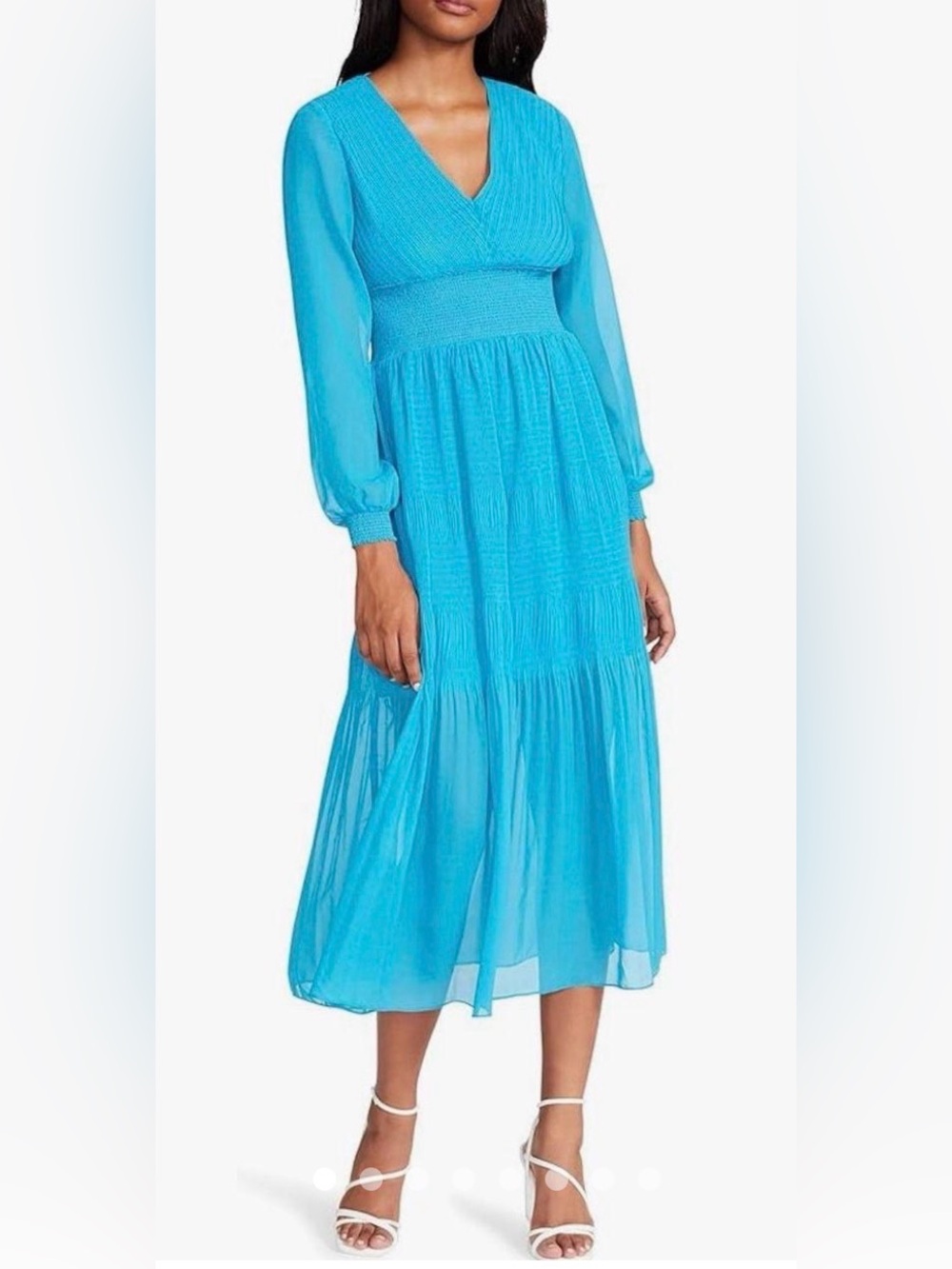 Steve Madden Turquoise V‑Neck Smocked Midi Dress